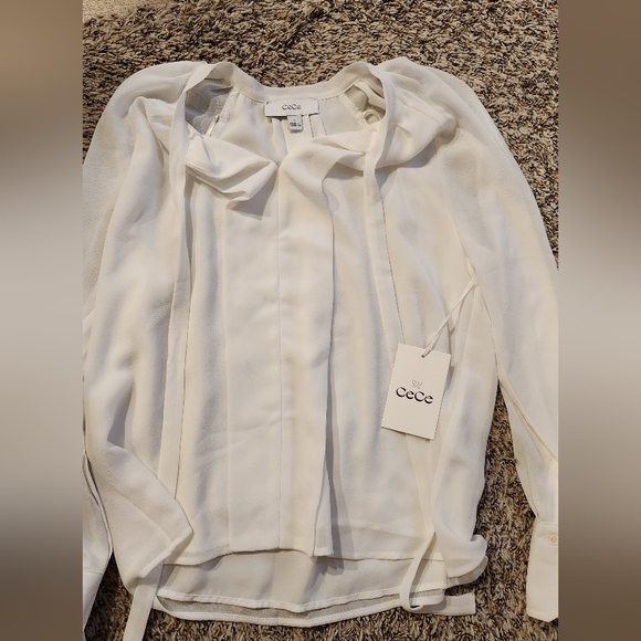 CeCe Tops - CeCe White Women's Blouse with Tie Detail